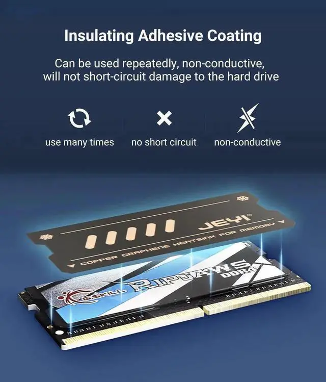 Alt view image 4 of 7 - Graphene Laptop RAM Heatsink, Dual-Layer Graphene and Copper Foil Design Cooler Memory Radiator for DDR5 DDR4 DDR3 DDR2