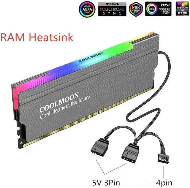 Alt view image 2 of 6 - Aluminum Alloy RAM Heatsink Radiator Cooling Heat Sink Cooler for DDR3 DDR4 Desktop Memory Heat Support RGB Controller