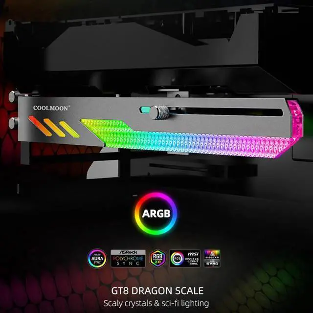 Alt view image 3 of 6 - GT8 Horizontal GPU Support Computer Video Card Stand GPU Holder Support Colorful 5V A-RGB Bracket Computer Graphics Vid