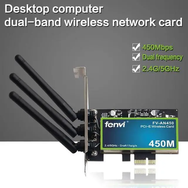 Alt view image 3 of 7 - Wireless Dual Band 450M PCI Express WiFi Adapter PCI-E Network Card 2.4G/5G With Antennas Desktop PC Windows 10