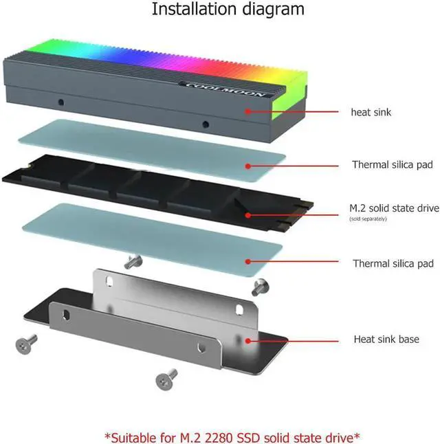 Alt view image 6 of 7 - 5V ARGB M2 SSD Heatsink Cooler Vest M.2 2280 Solid State Hard Disk Thermal Pads Radiator Heat Dissipation Pad