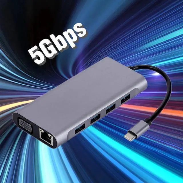 Alt view image 7 of 7 - 11 in 1 USB Hub 3.0 Type-c Splitter to USB Adapter VGA Card Reader Multiple Ports Dock Station USB for MacBook Notebook Laptop