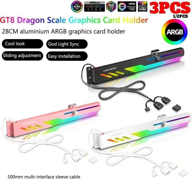 Main image of GT8 Graphics Card Bracket 5V ARGB LED Light Bar Synchronous Horizontal Chassis GPU Support VGA Holder Video Card Stand