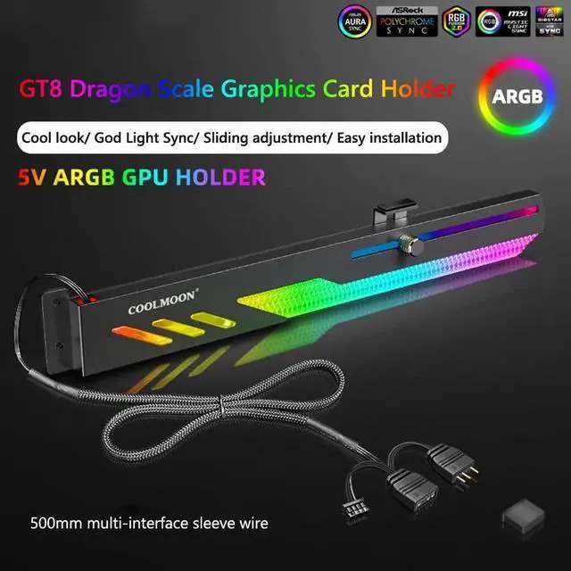 Alt view image 4 of 7 - GT8 Graphics Card Bracket 5V ARGB LED Light Bar Synchronous Horizontal Chassis GPU Support VGA Holder Video Card Stand