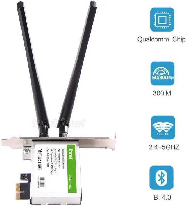 Alt view image 5 of 5 - 600Mbps Dual band Wireless Wifi Adapter Desktop WLan WiFi Bluetooth BT 4.0 802.11 a/b/g/n PCI-Express 1X/8X/16X Card