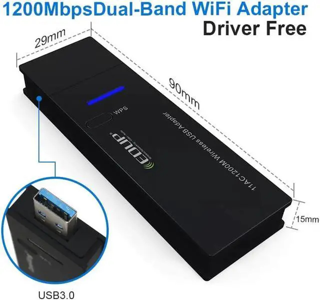 Alt view image 7 of 7 - USB WIFI Adapter 1200Mbps Wireless AC Network Card USB3.0 Dual Band 2.4G/5.8G Wifi Receiver Dongle 802.11AC For Laptop PC