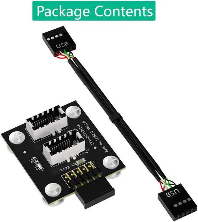 Alt view image 6 of 7 - Dual USB 3.1 Front Panel Socket Key-A Type-E to USB 2.0 9Pin Mainboard Header Male Cable Extension Adapter with Magnetic Pad
