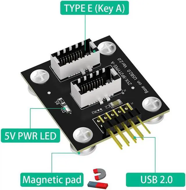 Alt view image 7 of 7 - Dual USB 3.1 Front Panel Socket Key-A Type-E to USB 2.0 9Pin Mainboard Header Male Cable Extension Adapter with Magnetic Pad