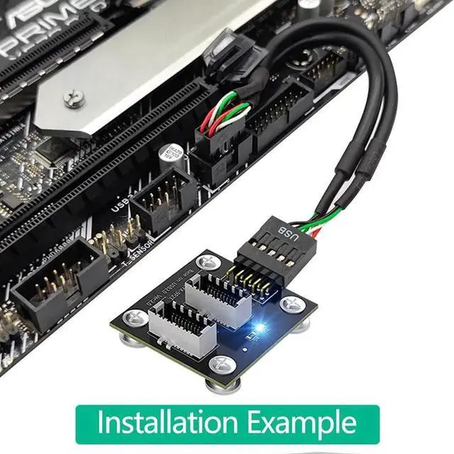 Alt view image 3 of 7 - Dual USB 3.1 Front Panel Socket Key-A Type-E to USB 2.0 9Pin Mainboard Header Male Cable Extension Adapter with Magnetic Pad