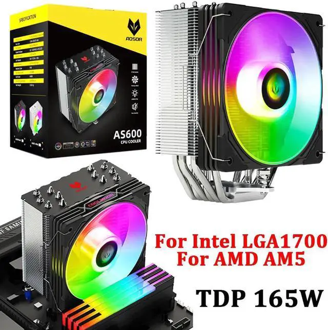 Alt view image 6 of 7 - AS600 6 Heat Pipes CPU Cooler Fan Radiator 4 Pin PWM 5V 3PIN ARGB AURA SYNC CPU Cooling Fan For Intel LGA1700 AM5
