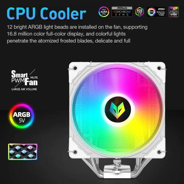 Alt view image 3 of 7 - AS600 6 Heat Pipes CPU Cooler Fan Radiator 4 Pin PWM 5V 3PIN ARGB AURA SYNC CPU Cooling Fan For Intel LGA1700 AM5