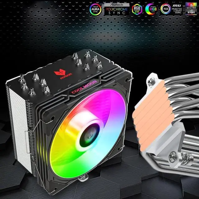 Alt view image 4 of 7 - AS600 6 Heat Pipes CPU Cooler Fan Radiator 4 Pin PWM 5V 3PIN ARGB AURA SYNC CPU Cooling Fan For Intel LGA1700 AM5