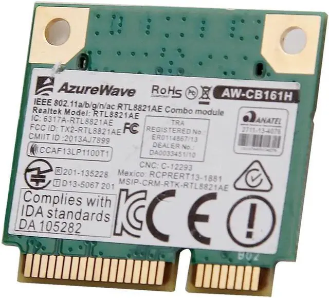 Alt view image 3 of 5 - Dual band Wireless-AC 433Mbps 802.11ac WiFi Realtek RTL8821 Wlan Bluetooth 4.0 Mini PCi-E Card Azurewave AW-CB161N Adapter