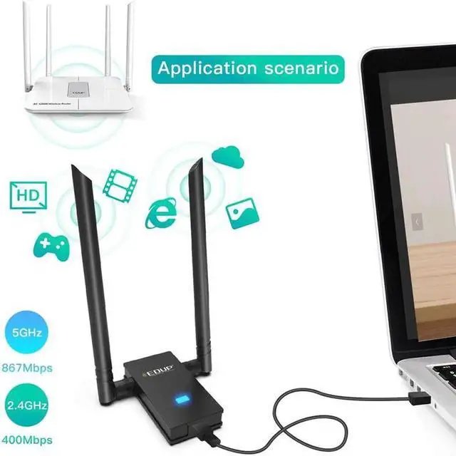 Alt view image 3 of 7 - Dual Band 2.4GHz 5GHz 802.11AC 1200Mbps IEEE 802.11 a/b/n/g/ac Wireless Wifi USB Adapter Network Card with Antennas + Cable