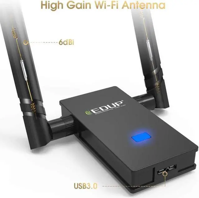 Alt view image 2 of 7 - Dual Band 2.4GHz 5GHz 802.11AC 1200Mbps IEEE 802.11 a/b/n/g/ac Wireless Wifi USB Adapter Network Card with Antennas + Cable