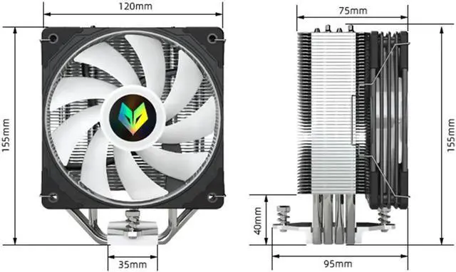 Alt view image 6 of 6 - 4 Heat Pipes CPU Cooler 5V 3PIN ARGB 4PIN PWM Cooling Fan Radiator for Intel LGA 775 115X 1200 17XX AMD AM4