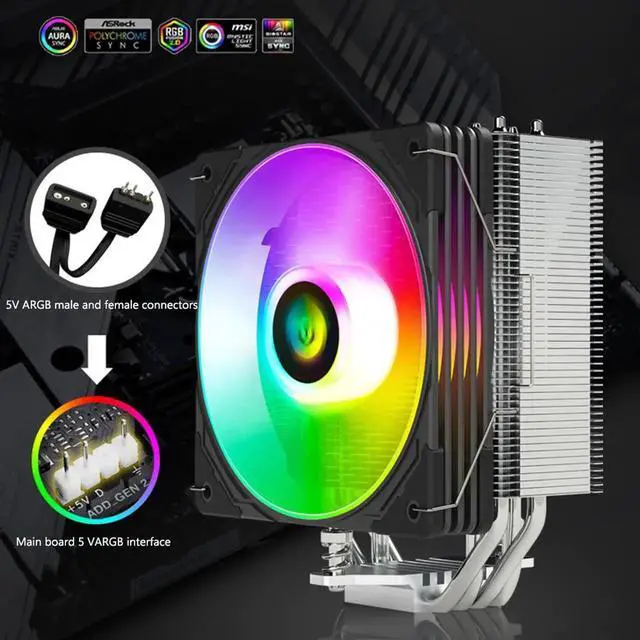 Alt view image 3 of 6 - 4 Heat Pipes CPU Cooler 5V 3PIN ARGB 4PIN PWM Cooling Fan Radiator for Intel LGA 775 115X 1200 17XX AMD AM4