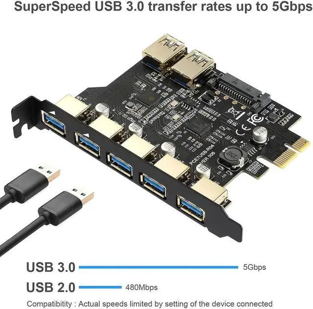 Alt view image 6 of 6 - SuperSpeed USB 3.0 7 Port PCI-E Express card with a 15pin SATA Power Connector PCIE Adapter NEC720201 and GL3510 chipsets