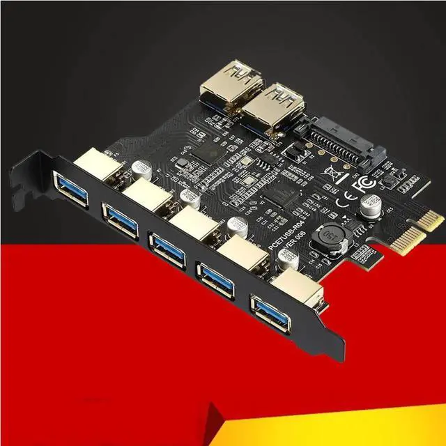Alt view image 3 of 6 - SuperSpeed USB 3.0 7 Port PCI-E Express card with a 15pin SATA Power Connector PCIE Adapter NEC720201 and GL3510 chipsets