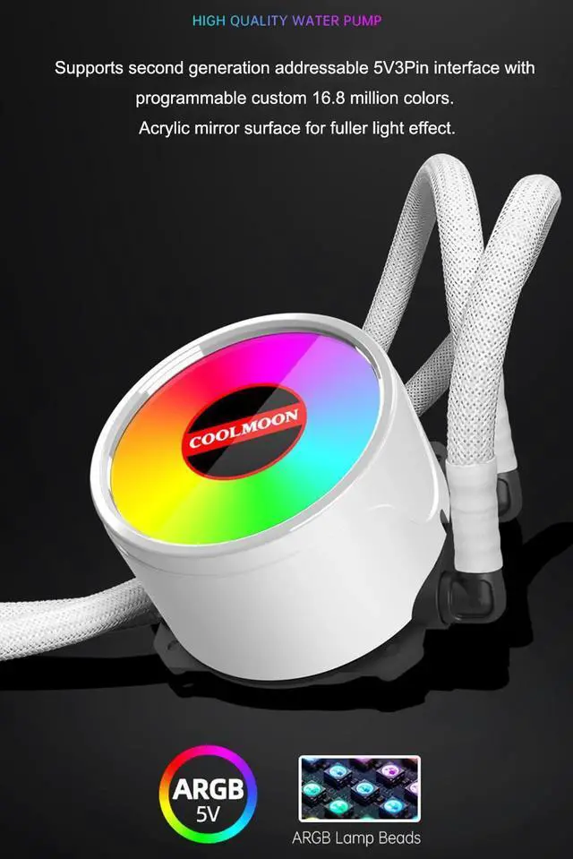 Alt view image 2 of 6 - 5V 3Pin ARGB Water Cooling for LGA1700/115X/2011/AM4 240mm Diamond Style AIO CPU Cooler Liquid Ventilador PWM Radiator