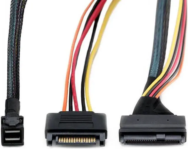 Alt view image 3 of 7 - Mini SAS SFF 8643 to U.2 SFF-8639 Cable with 15 Pin Female SATA Connector SSD Power Cable Wire 12Gb/S 1.64ft