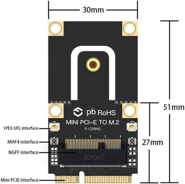 Alt view image 7 of 7 - M.2 NGFF To Mini PCI-E Wireless Adapter Converter With IPEX 4 Antenna