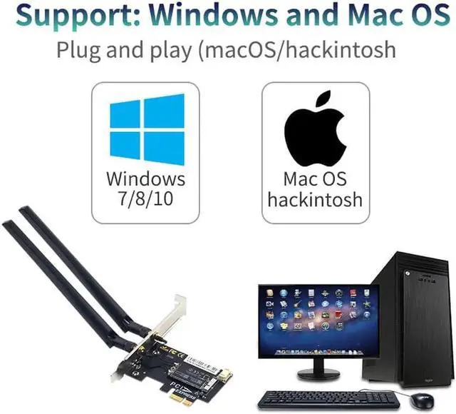 Alt view image 6 of 7 - Dual Band BCM94360CS2 1200Mbps 802.11ac WiFi Bluetooth 4.0 AC1200 PCIE Wireless Adapter MacOS Hackintosh Dekstop PC