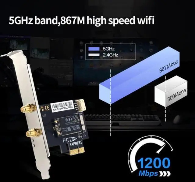 Alt view image 2 of 7 - Dual Band BCM94360CS2 1200Mbps 802.11ac WiFi Bluetooth 4.0 AC1200 PCIE Wireless Adapter MacOS Hackintosh Dekstop PC