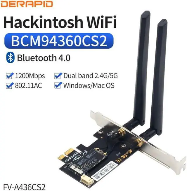 Main image of Dual Band BCM94360CS2 1200Mbps 802.11ac WiFi Bluetooth 4.0 AC1200 PCIE Wireless Adapter MacOS Hackintosh Dekstop PC