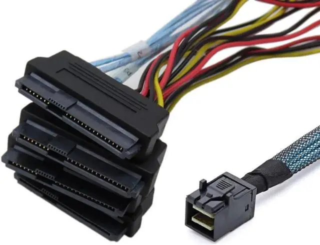 Alt view image 5 of 7 - Internal Mini SAS SFF-8643 to (4) 29pin SFF-8482 Connectors with SATA Power Cable 1M