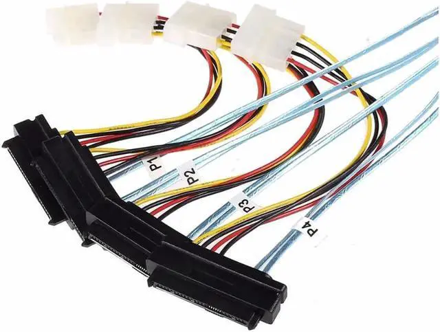 Alt view image 2 of 7 - Internal Mini SAS SFF-8643 to (4) 29pin SFF-8482 Connectors with SATA Power Cable 1M