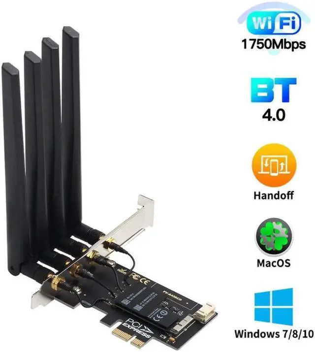 Main image of Dual Band BCM94360CD 1750Mbps 802.11ac WiFi Bluetooth 4.0 PCIE Wireless Adapter MacOS Hackintosh Dekstop PC