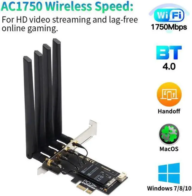 Alt view image 3 of 7 - Dual Band BCM94360CD 1750Mbps 802.11ac WiFi Bluetooth 4.0 PCIE Wireless Adapter MacOS Hackintosh Dekstop PC