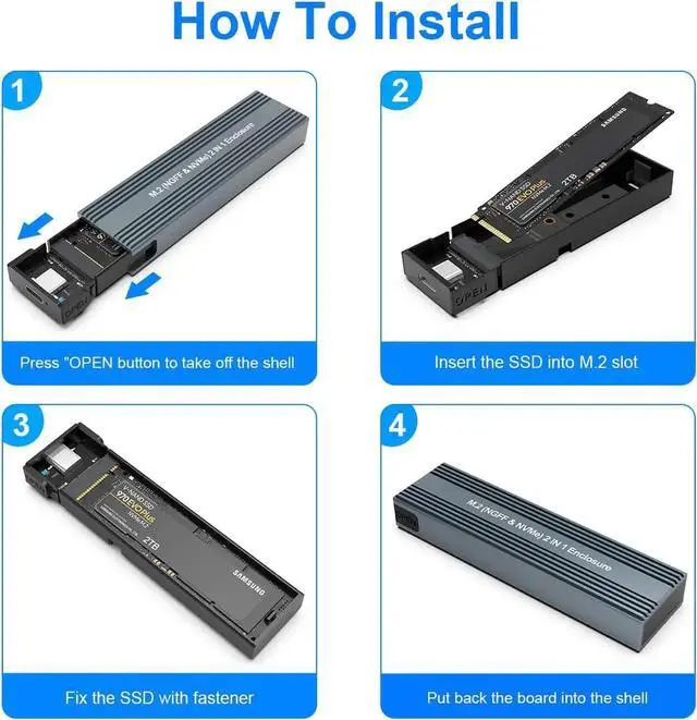 Alt view image 3 of 7 - M.2 to USB 3.1 SSD Case Dual Protocol M.2 NVME PCIe NGFF SATA M2 SSD Adapter for 2230 2242 2260 2280 NVMe/SATA M.2 SSD RTL9210B