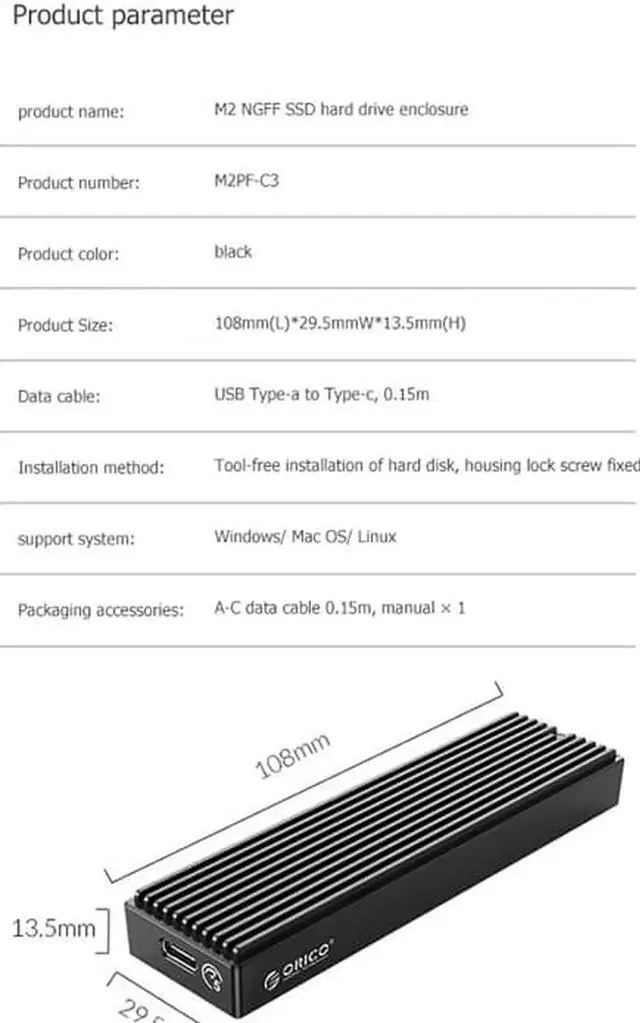 Alt view image 3 of 7 - Type-C M.2 NGFF/NVME Solid State Drive Enclosure Box USB3.1 5/10Gbps External 2230/2242/2260/2280 SSD Case