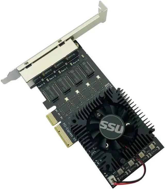 Alt view image 4 of 6 - 2.5Gb Ethernet PCIE 4 Port Network Card Adapter 2.5Gbps PCI Express X4 RTL8125B Chip RJ45 2500Mbps LAN Card with Cooling Fan
