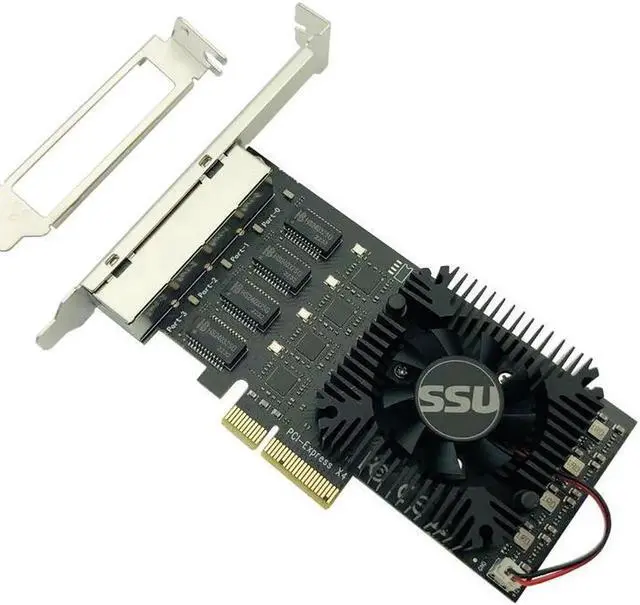 Alt view image 2 of 6 - 2.5Gb Ethernet PCIE 4 Port Network Card Adapter 2.5Gbps PCI Express X4 RTL8125B Chip RJ45 2500Mbps LAN Card with Cooling Fan