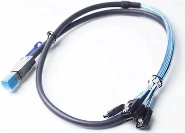 Alt view image 3 of 7 - Mini SAS HD SFF 8644 To SATA Cable 180 degree 4 port 7Pin, Mini SAS HD SFF-8644 to 4 SATA 7pin 12GB for Hard Disk Data Server