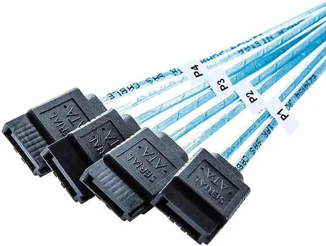Alt view image 6 of 7 - Mini SAS HD SFF 8644 To SATA Cable 180 degree 4 port 7Pin, Mini SAS HD SFF-8644 to 4 SATA 7pin 12GB for Hard Disk Data Server