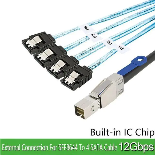 Main image of Mini SAS HD SFF 8644 To SATA Cable 180 degree 4 port 7Pin, Mini SAS HD SFF-8644 to 4 SATA 7pin 12GB for Hard Disk Data Server