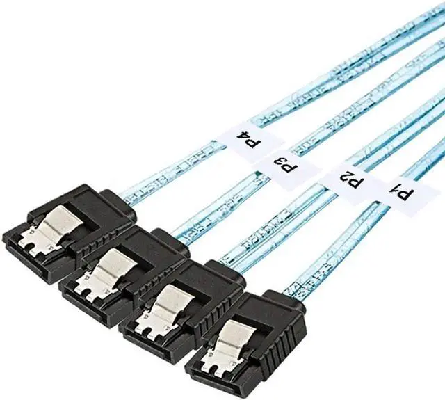 Alt view image 7 of 7 - Mini SAS HD SFF 8644 To SATA Cable 180 degree 4 port 7Pin, Mini SAS HD SFF-8644 to 4 SATA 7pin 12GB for Hard Disk Data Server