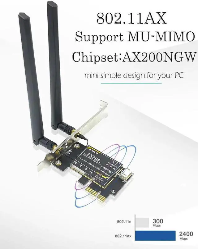 Alt view image 4 of 7 - ax200 Bluetooth 5.0 dual band 2.4Gps 6th generation ax technology MU-MIMO Desktop PCIE 1X wifi card for Intel AX200NGW