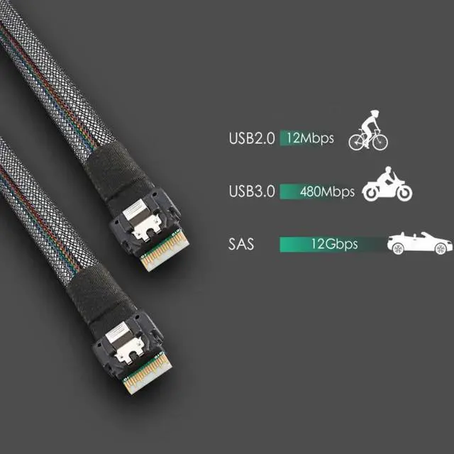 Alt view image 2 of 6 - Slim SAS 38P SFF-8654 to SFF-8654 / MINI SAS 38P SFF-8654 to SFF-8643 12Gbps Server Hard Drive HDD Data Transmission Cable