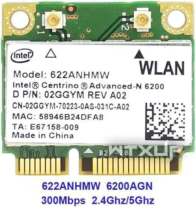 Main image of 622ANHMW Dual Band 2.4G 5G Mini PCI-E 300Mbps Wireless wifi Adapter For Intel 6200 card