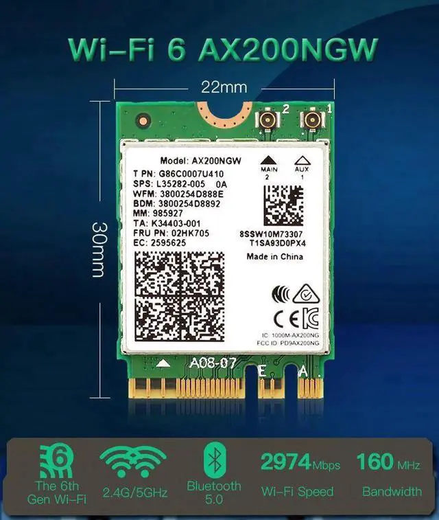 Alt view image 3 of 7 - WiFi 6 Dual Band 3000Mbps Wireless Card For Intel AX200 M.2 Bluetooth 5.2 2.4G/5Ghz 802.11ac/ax AX200NGW Wi-fi Adapter Antenna