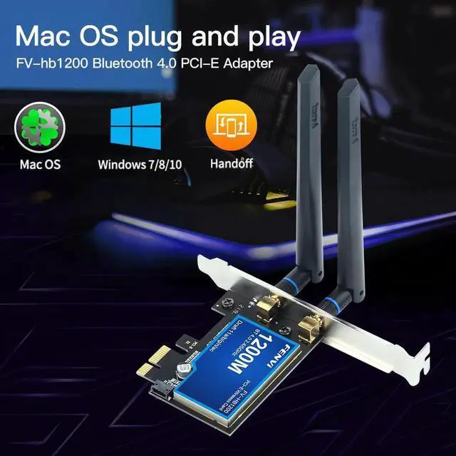 Alt view image 2 of 7 - Desktop Dual Band 2.4G/5Ghz 802.11ac Wireless-AC WiFi Card Bluetooth 4.0 PCI-E Adapter For Mac/Hackintosh/Windows