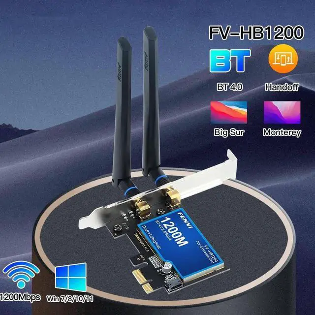 Main image of Desktop Dual Band 2.4G/5Ghz 802.11ac Wireless-AC WiFi Card Bluetooth 4.0 PCI-E Adapter For Mac/Hackintosh/Windows