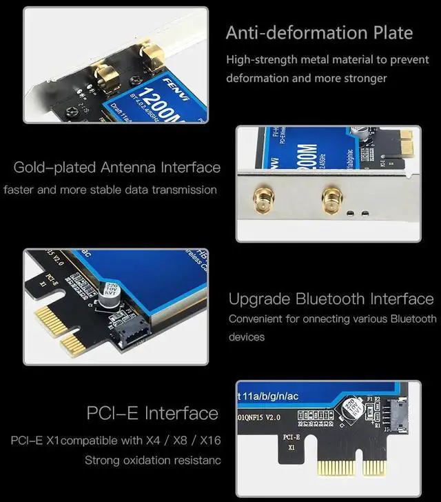 Alt view image 4 of 7 - Desktop Dual Band 2.4G/5Ghz 802.11ac Wireless-AC WiFi Card Bluetooth 4.0 PCI-E Adapter For Mac/Hackintosh/Windows