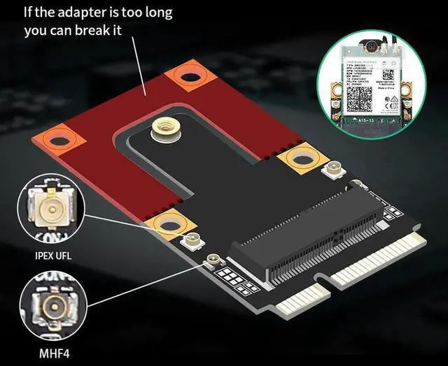 Alt view image 2 of 7 - 2974Mbps Wi-Fi 6 For Intel AX200 M.2 to Mini PCI-E Wifi Card Wireless Bluetooth 5.1 AX200NGW 2.4G/5Ghz 802.11ax Network Adapter