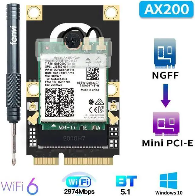 Alt view image 7 of 7 - 2974Mbps Wi-Fi 6 For Intel AX200 M.2 to Mini PCI-E Wifi Card Wireless Bluetooth 5.1 AX200NGW 2.4G/5Ghz 802.11ax Network Adapter